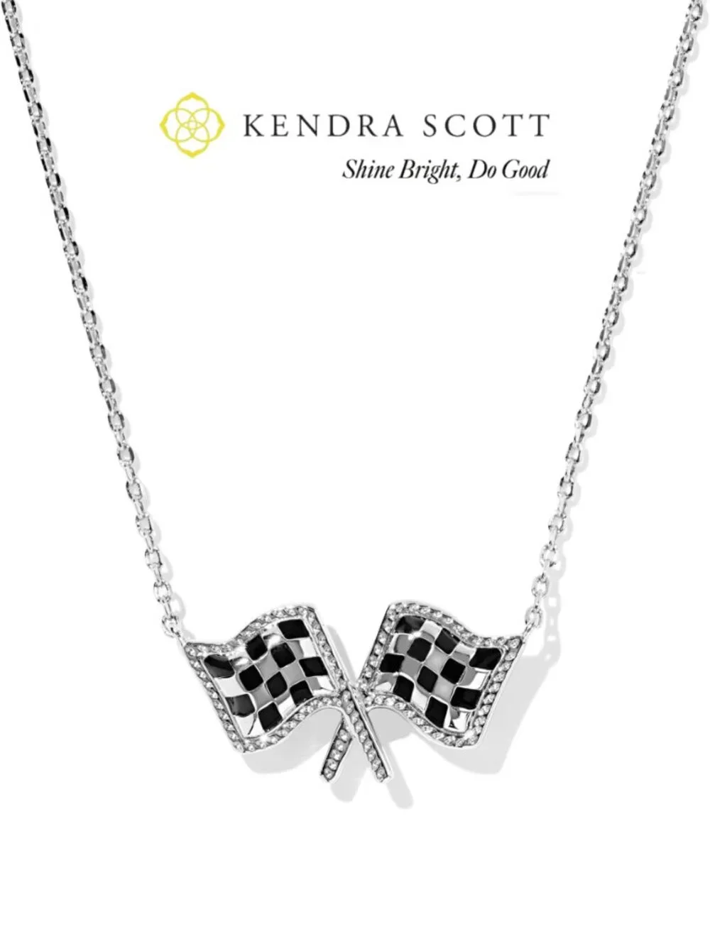 Kendra Scott x Checkered Flag Silver Short Pendant Necklace - Picture 2 of 3